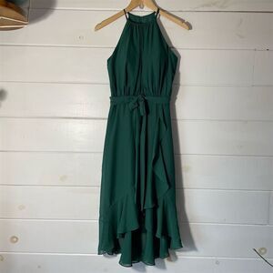 JJ's House Women's Dark Green Hi-Low Halter Neck Asymmetrical Dress Size 4